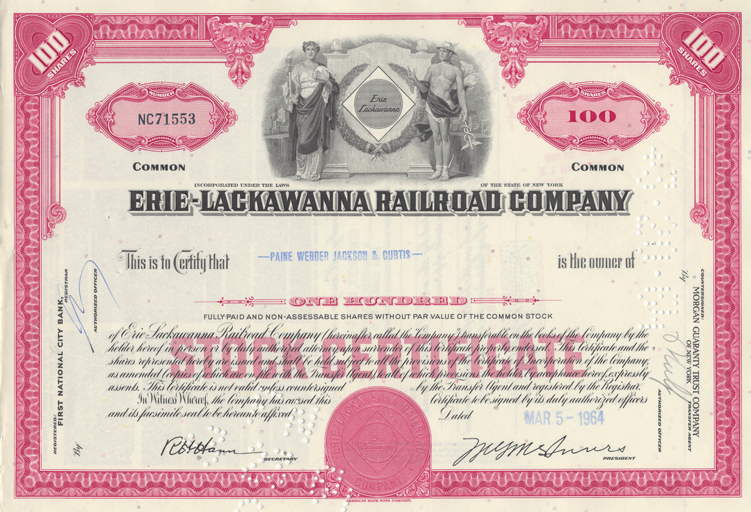 Erie-Lackawanna Railroad Company Stock Certificate