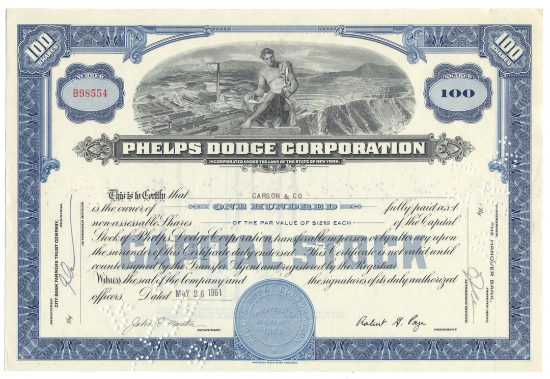 Phelps Dodge Corporation Stock Certificate