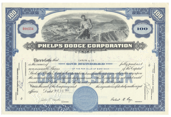 Phelps Dodge Corporation Stock Certificate