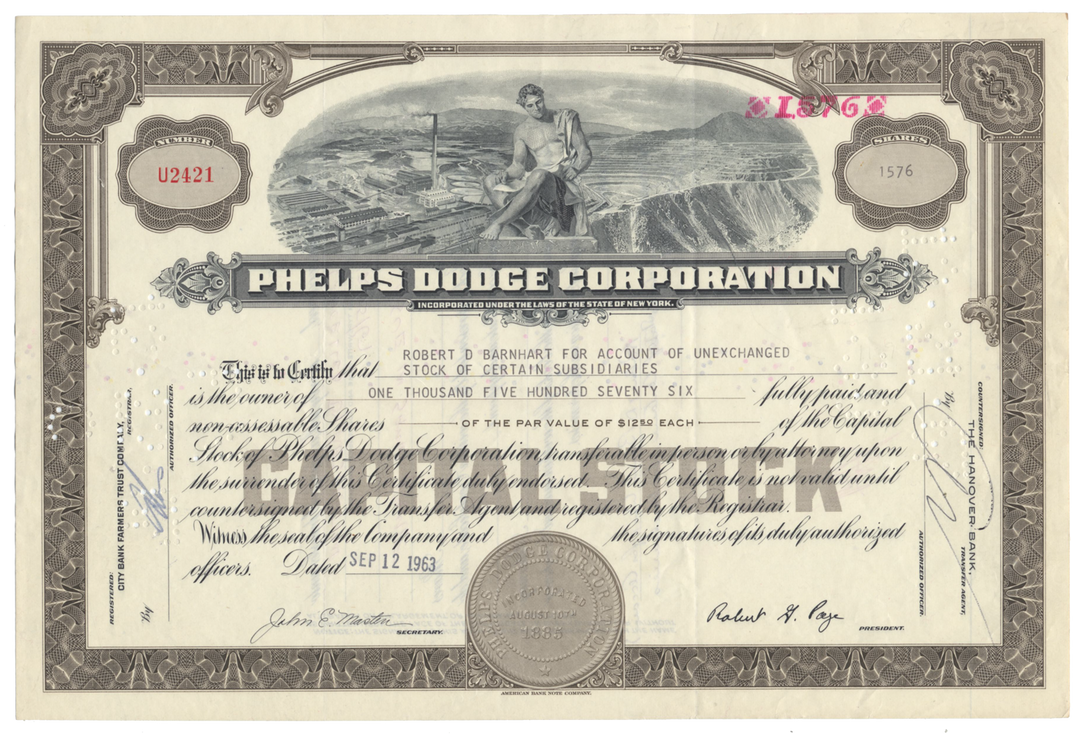 Phelps Dodge Corporation Stock Certificate