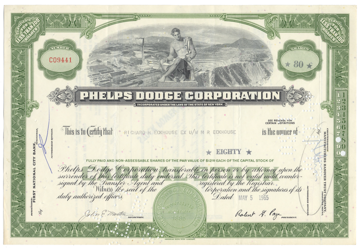 Phelps Dodge Corporation Stock Certificate