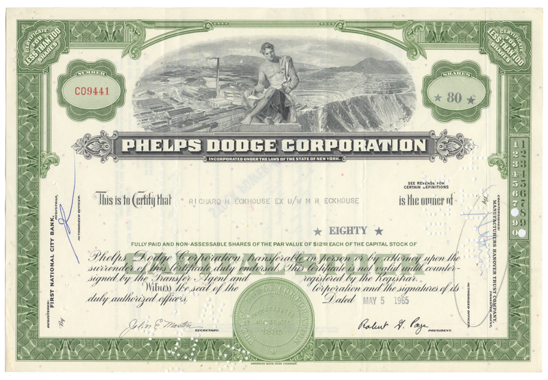 Phelps Dodge Corporation Stock Certificate