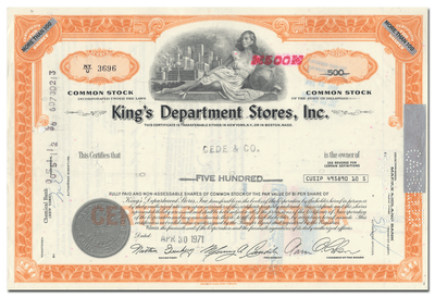 King's Department Stores, Inc. Stock Certificate