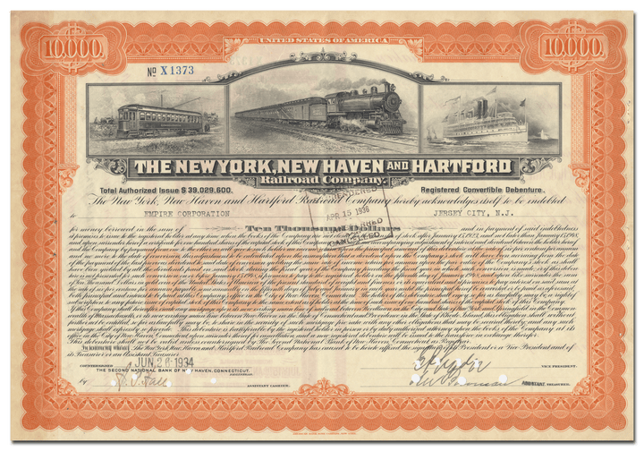 New York, New Haven and Hartford Railroad Company Bond Certificate