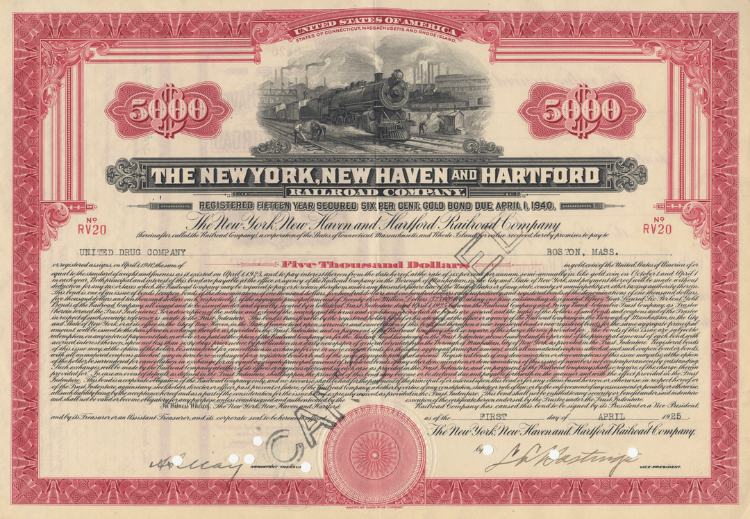 New York, New Haven and Hartford Railroad Company Bond Certificate