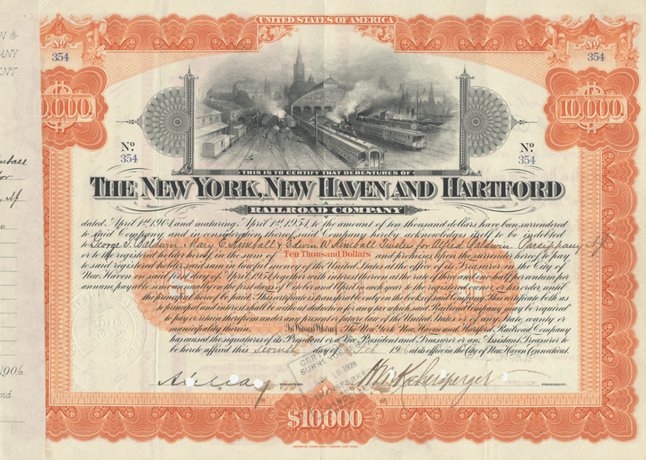 New York, New Haven and Hartford Railroad Company Bond Certificate