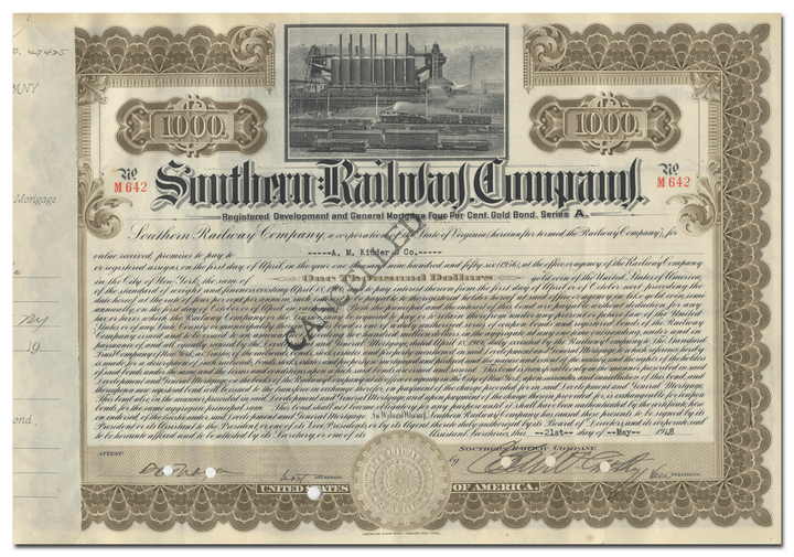 Southern Railway Company Bond Certificate