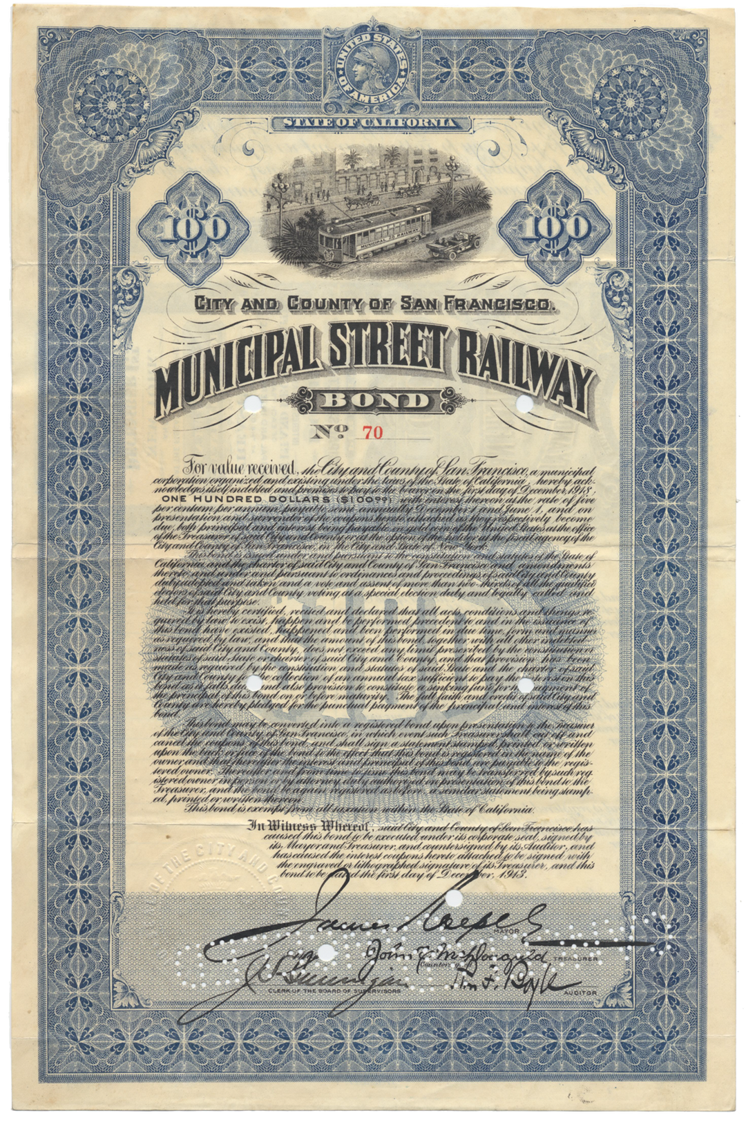 Municipal Street Railway Bond Certificate (San Francisco)