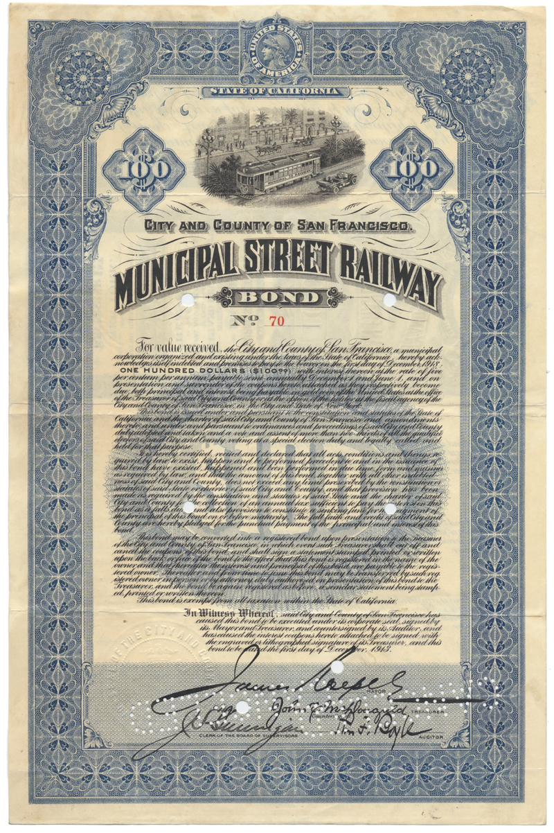 Municipal Street Railway Bond Certificate (San Francisco)