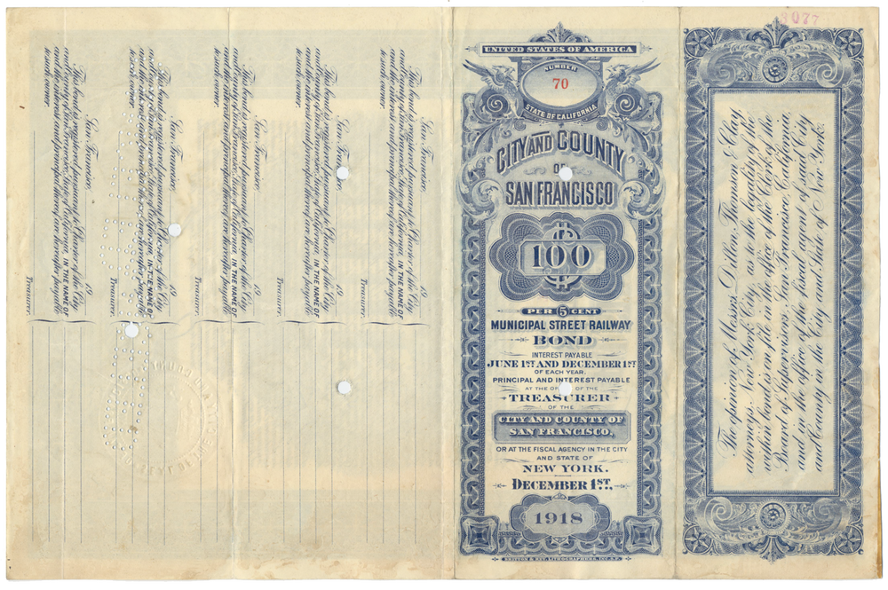 Municipal Street Railway Bond Certificate (San Francisco)