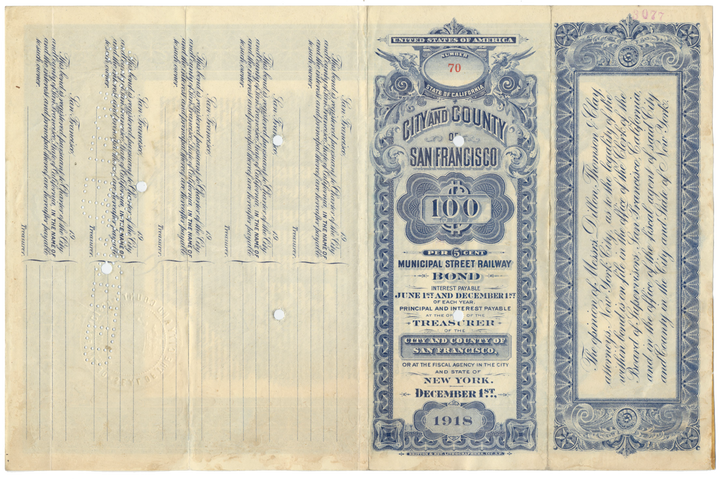 Municipal Street Railway Bond Certificate (San Francisco)