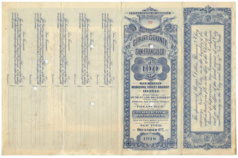 Municipal Street Railway Bond Certificate (San Francisco)