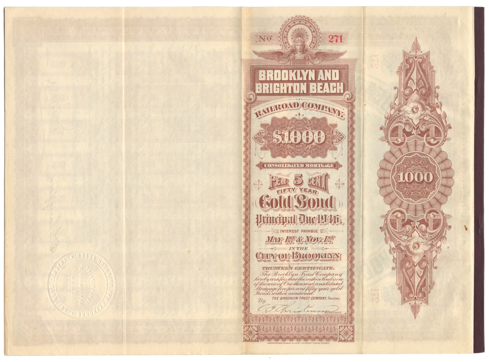 Brooklyn and Brighton Beach Railroad Company Bond Certificate