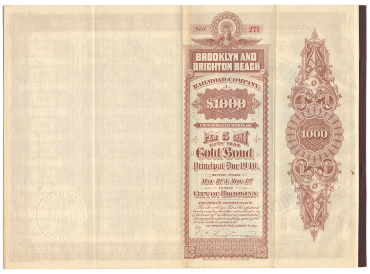 Brooklyn and Brighton Beach Railroad Company Bond Certificate