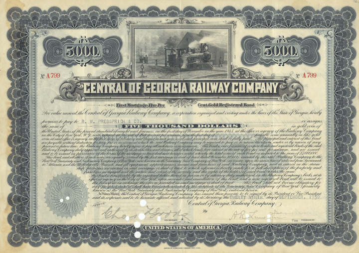 Central of Georgia Railway Company Bond Certificate