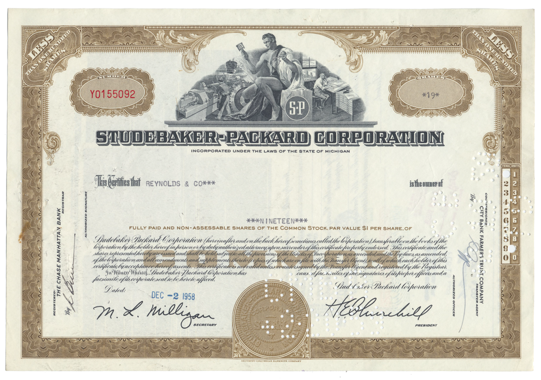 Studebaker-Packard Corporation Stock Certificate