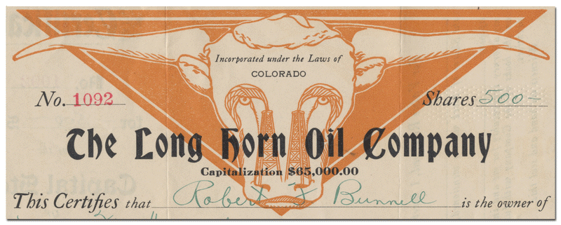 Long Horn Oil Company Stock Certificate