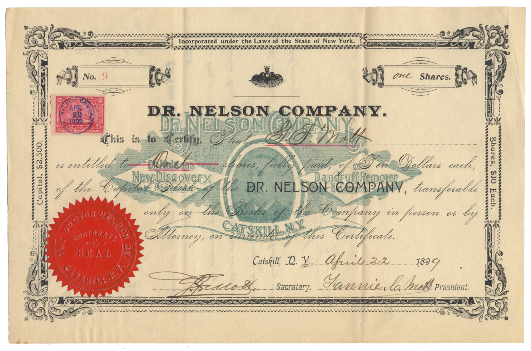 Dr. Nelson Company Stock Certificate