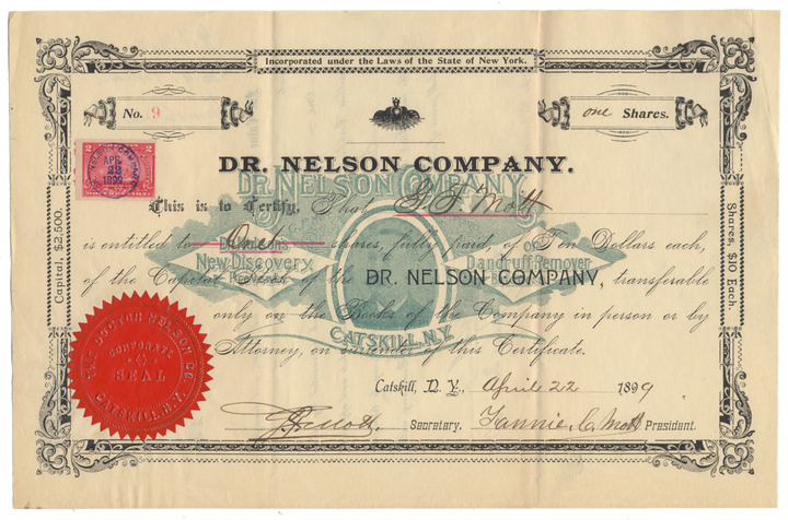 Dr. Nelson Company Stock Certificate