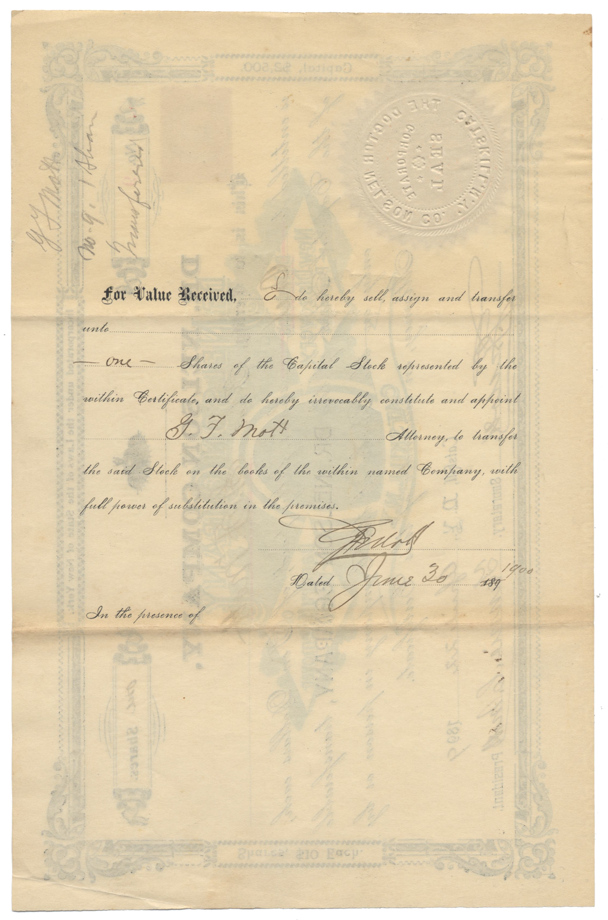 Dr. Nelson Company Stock Certificate