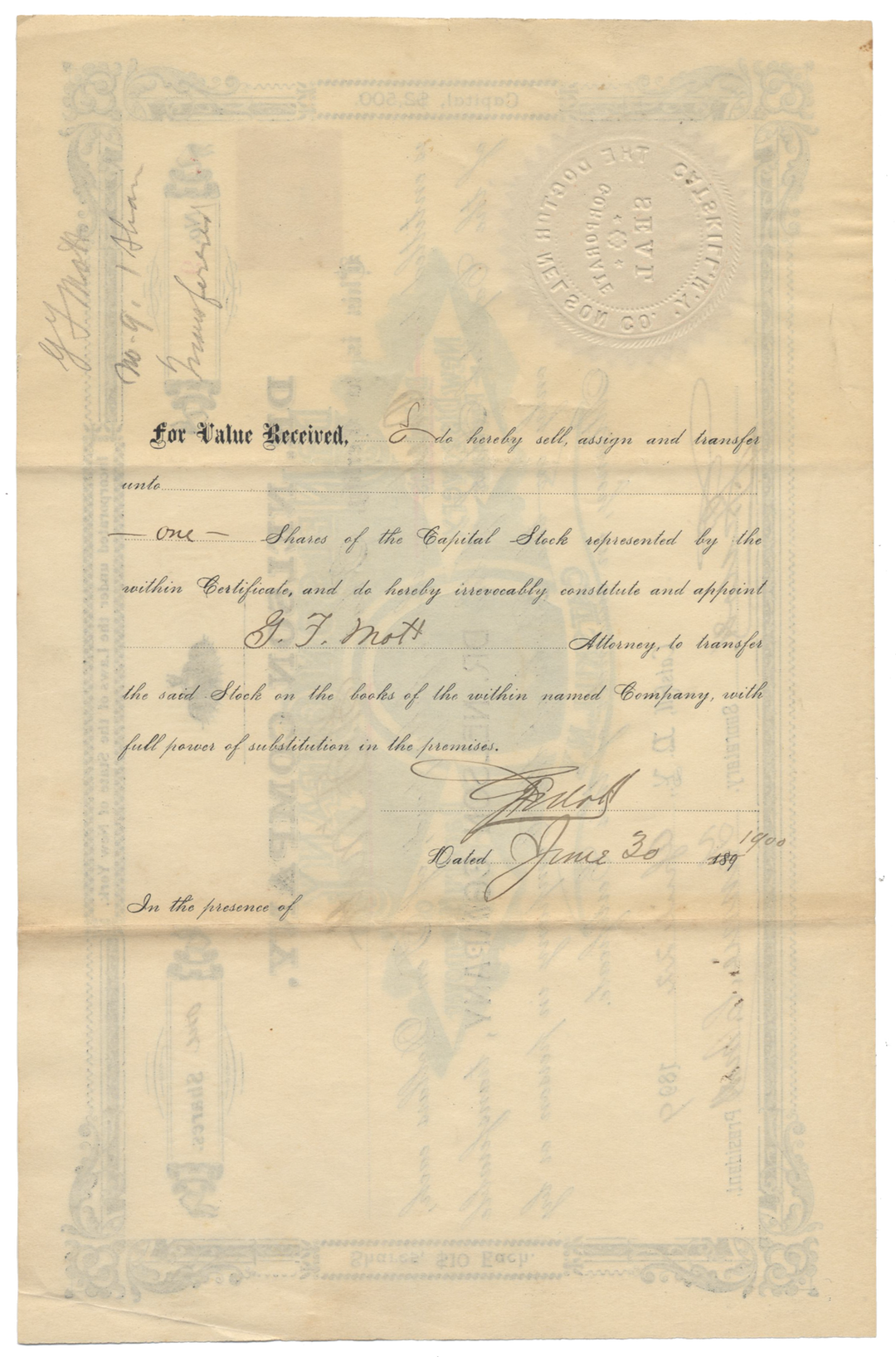 Dr. Nelson Company Stock Certificate