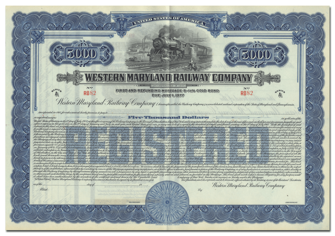 Western Maryland Railway Company Bond Certificate