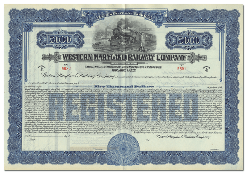 Western Maryland Railway Company Bond Certificate