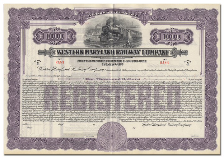 Western Maryland Railway Company Bond Certificate