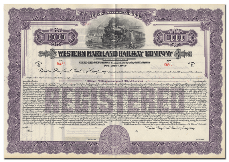 Western Maryland Railway Company Bond Certificate