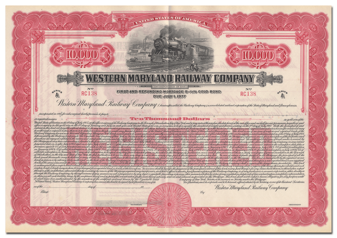 Western Maryland Railway Company Bond Certificate