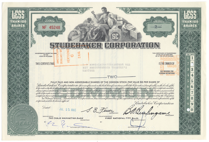 Studebaker Corporation Stock Certificate