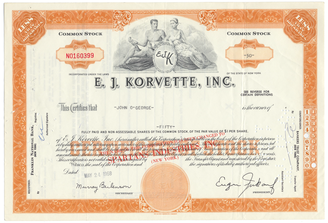 E. J. Korvette, Inc. Stock Certificate