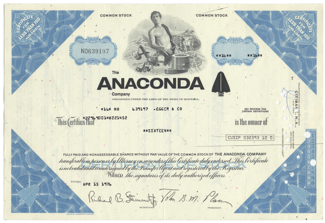 Anaconda Company Stock Certificate