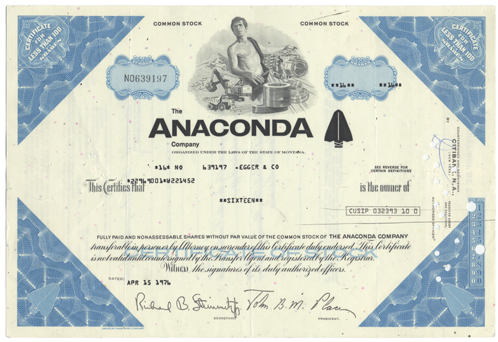 Anaconda Company Stock Certificate