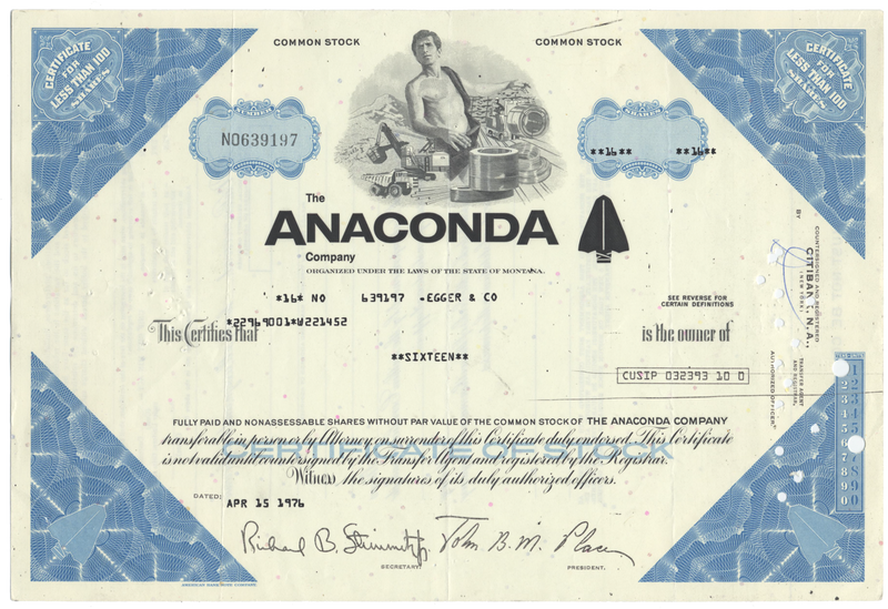 Anaconda Company Stock Certificate