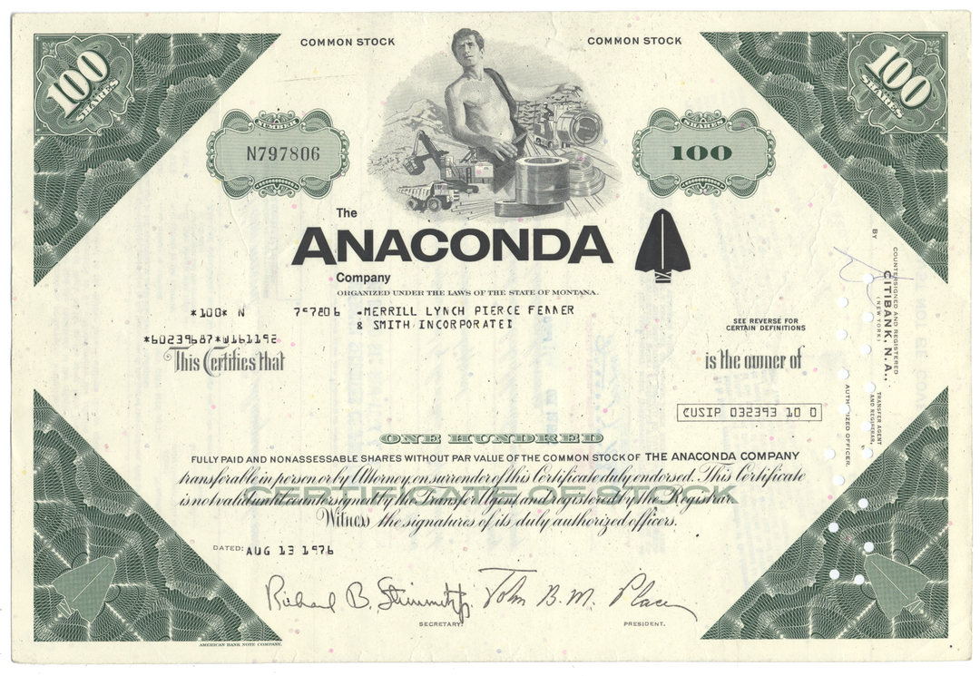 Anaconda Company Stock Certificate