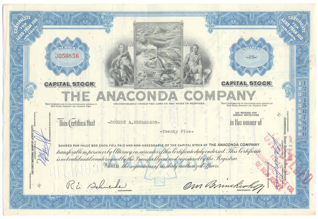 Anaconda Company Stock Certificate