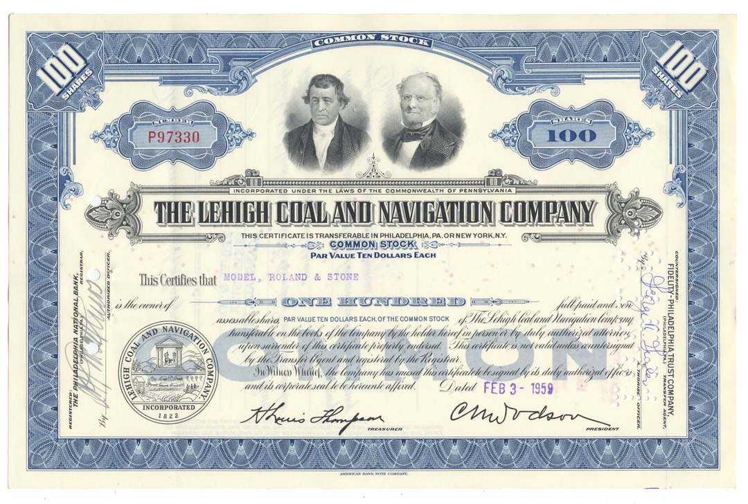 Lehigh Coal and Navigation Company Stock Certificate