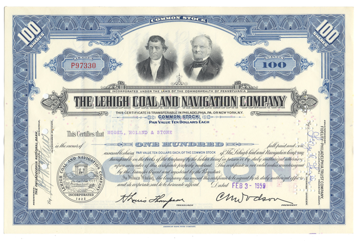 Lehigh Coal and Navigation Company Stock Certificate