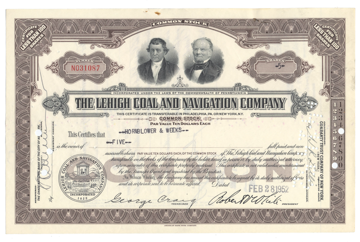 Lehigh Coal and Navigation Company Stock Certificate