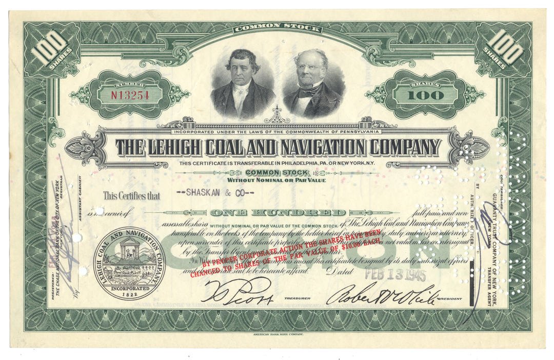 Lehigh Coal and Navigation Company Stock Certificate