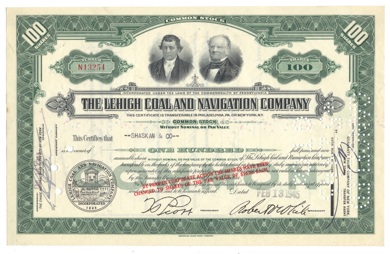 Lehigh Coal and Navigation Company Stock Certificate
