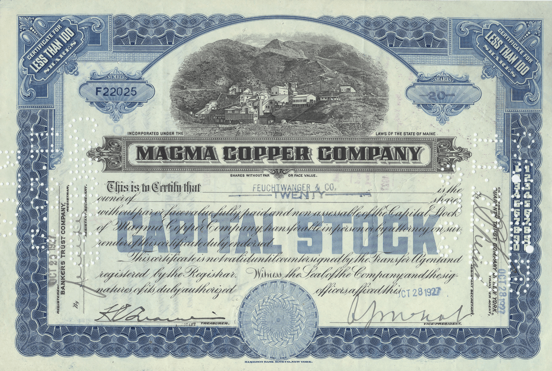 Magma Copper Company Stock Certificate