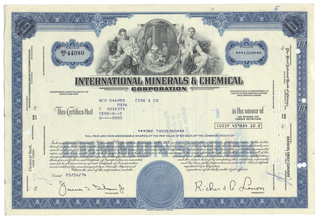 International Minerals & Chemical Corporation Stock Certificate