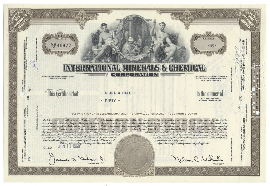 International Minerals & Chemical Corporation Stock Certificate