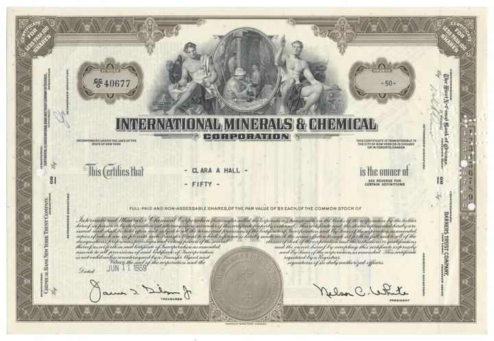 International Minerals & Chemical Corporation Stock Certificate