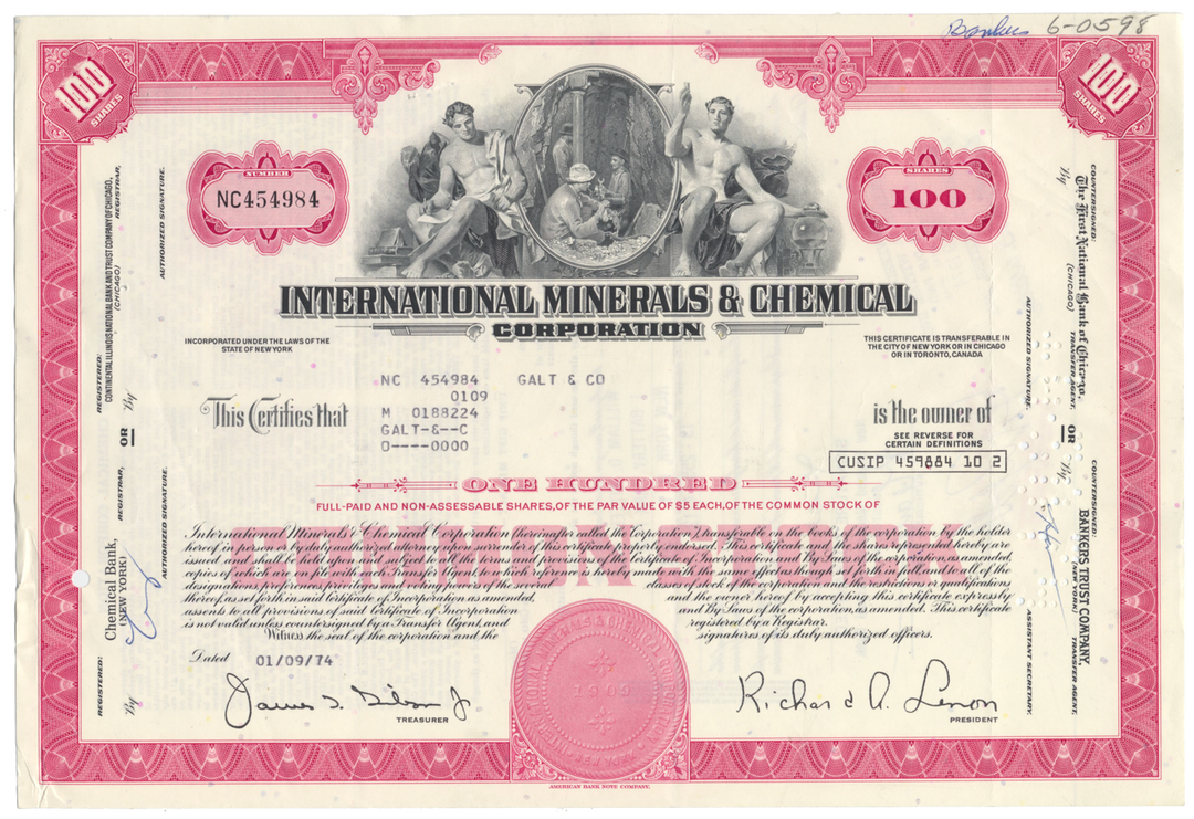 International Minerals & Chemical Corporation Stock Certificate