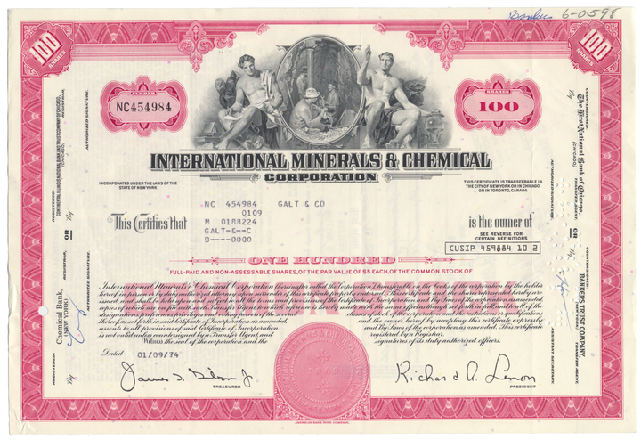 International Minerals & Chemical Corporation Stock Certificate