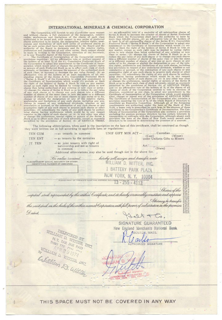 International Minerals & Chemical Corporation Stock Certificate