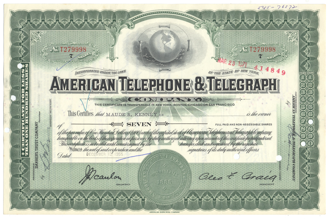 American Telephone & Telegraph Company Stock Certificate